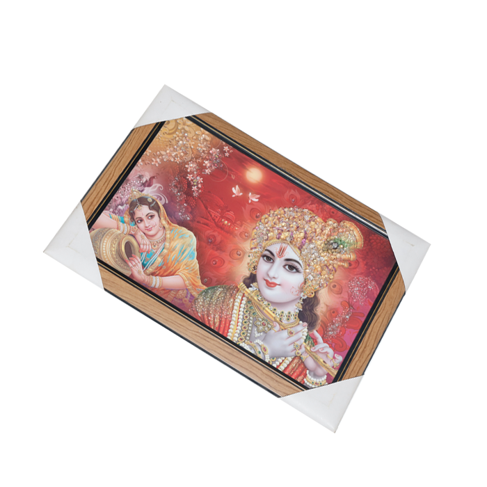Goddess Radha And Lord Krishan Photo Frame - 20 × 15 Inches | For Pooja Temple | Home Decor And Gifts