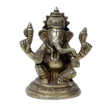 Brass Murti Lord Ganesha Is Sitting On Throne - 3 × 2 Inches | 3.5 × 3 Inches | 3 × 2.5 Inches | 3 × 3 Inches | For Pooja Temple | Home Decor | Office & Mandir Decoration And Gifts