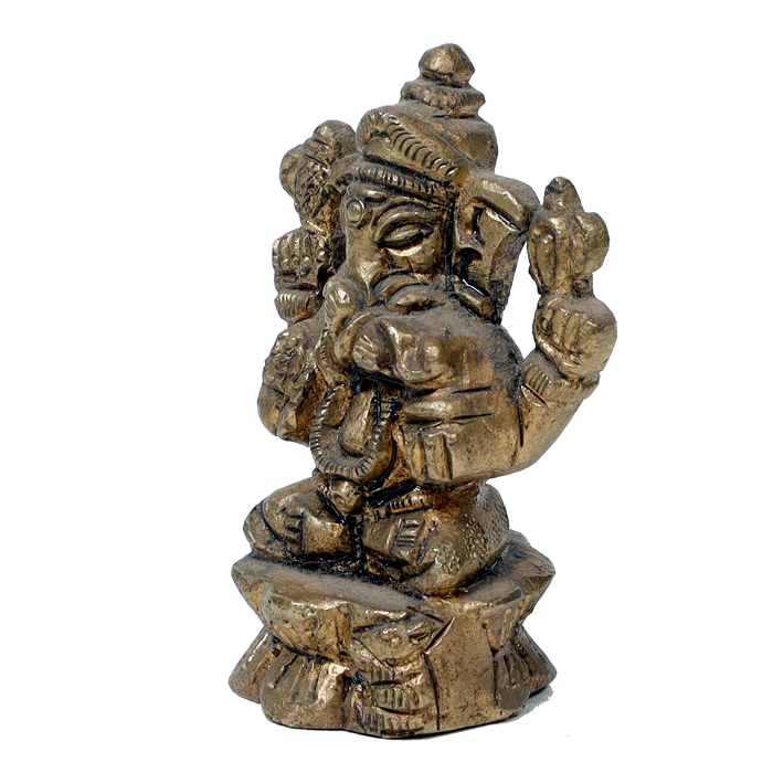 Brass Murti Lord Ganesha Is Sitting On Throne - 3.5 × 3 Inches | For Pooja Temple | Home Decor | Office & Mandir Decoration And Gifts