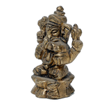 Brass Murti Lord Ganesha Is Sitting On Throne - 3.5 × 3 Inches | For Pooja Temple | Home Decor | Office & Mandir Decoration And Gifts