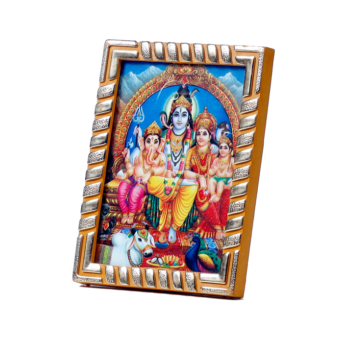 Lord Shiva Family Photo Frame | God Shiva, Parvati, Ganesh And Kartikeya - 5 × 3 Inches | For Pooja Temple | Home Decor | Office & Mandir Decoration And Gifts