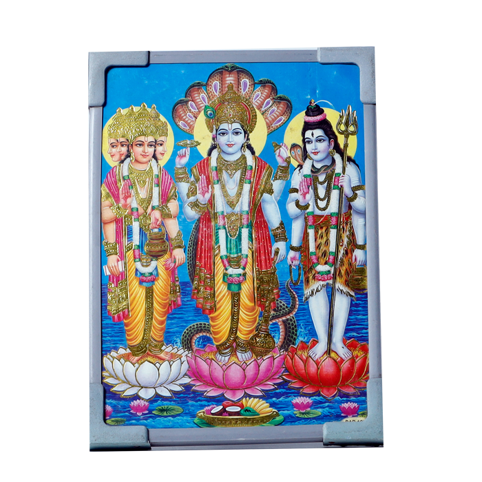 Lord Shiva, Lord Vishnu And Satyanarayana Bhagwan Photo Frame - 7 × 5 Inches | For Pooja Temple | Home Decor | Office Decoration | Mandir Decoration And Gifts
