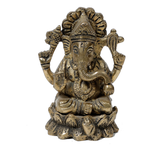 Brass Murti Lord Ganesha Is Sitting On Lotus Flower - 3.8 × 3 Inches | For Pooja Temple | Home Decor | Office & Mandir Decoration And Gifts