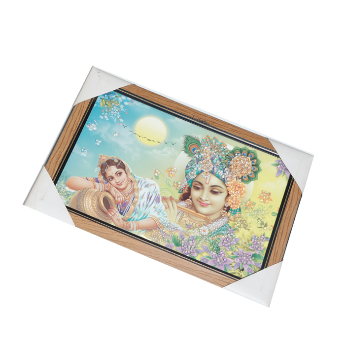 Goddess Radha And Lord Krishan Photo Frame - 20 × 15 Inches | For Pooja Temple | Home Decor And Gifts