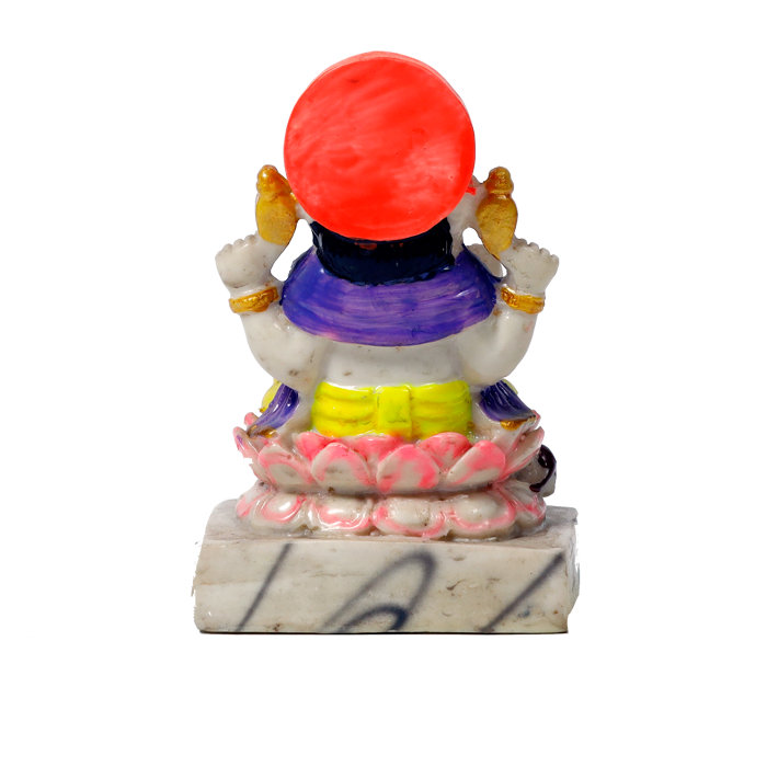 Lord Ganesha Is Sitting On Throne Marble Dust Murti Idol - 5 x 3 Inches | For Pooja Temple | Home Decor | Office Decoration | Mandir Decoration And Gifts
