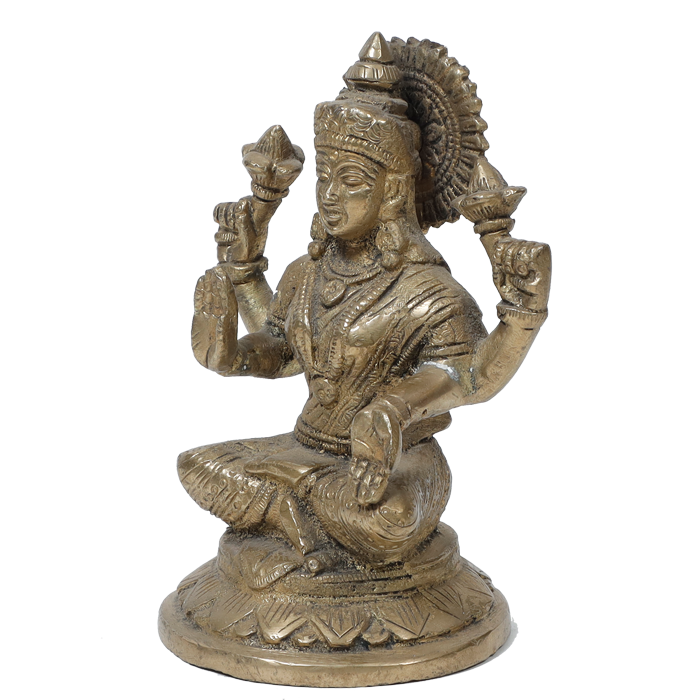 Brass Murti Goddess Lakshmi Ji Is Sitting On Lotus Flower - 4.5 × 3.5 Inches | For Pooja Temple | Home Decor | Office & Mandir Decoration And Gifts