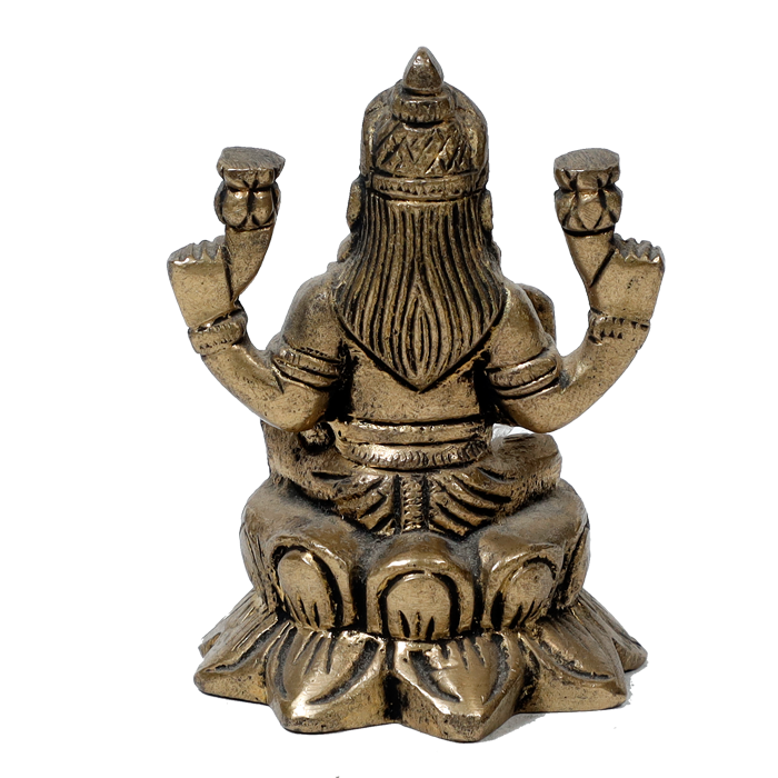Brass Murti Goddess Lakshmi Ji Is Sitting On Lotus Flower - 3 × 2.7 Inches | For Pooja Temple | Home Decor | Office & Mandir Decoration And Gifts