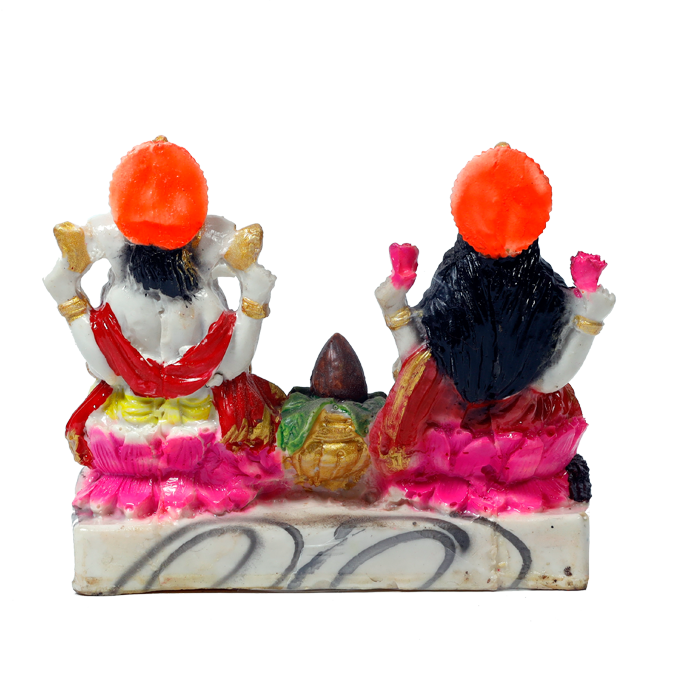 Goddess Lakshmi Mata & Lord Ganesha Is Sitting On Throne | Marble Dust Murti Idol - 5 x 6 Inches | For Pooja Temple | Home Decor | Office Decoration | Mandir Decoration And Gifts