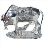 Metal Golden And Silver Plated Cow And Collins - 6.5 × 9 Inches | For Pooja Temple | Home Decor | Office & Mandir Decoration | Vastu & Spiritual Decor, Ideal for Worship And Gifts