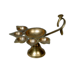 Brass Panchmukhi Puja Aarti Diya with Handle | Festival, Diwali, Navratri 5 Batti Oil Diya Stand - 3 × 8 Inches | For Pooja Temple | Home And Mandir Decoration