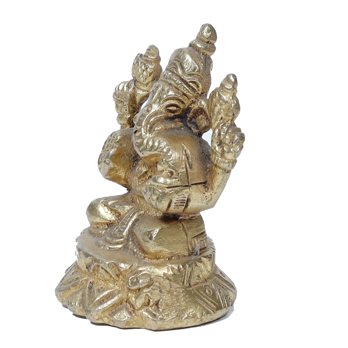 Brass Murti Lord Ganesha Is Sitting On Throne - 2 × 1 Inches | 2.5 × 2 Inches | For Pooja Temple | Home Decor | Office & Mandir Decoration And Gifts