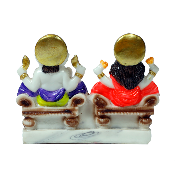 Goddess Lakshmi Mata And Lord Ganesha Is Sitting On Throne | Marble Dust Murti Idol - 4 x 5 Inches | For Pooja Temple | Home Decor | Office Decoration | Mandir Decoration And Gifts