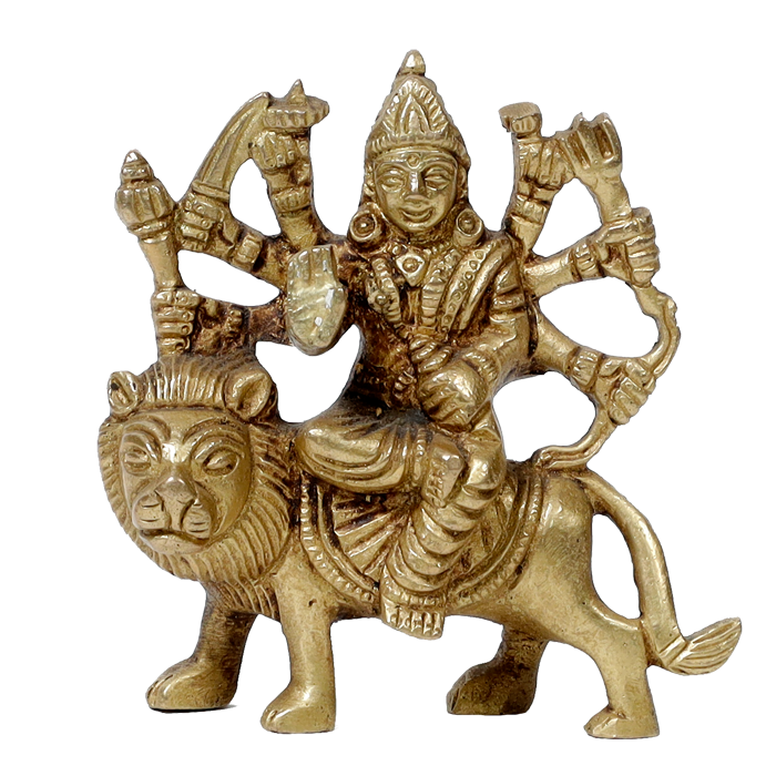 Brass Murti 2 No. Goddess Durga Mata Is Sitting On Lion - 3.5 × 3.5 Inches | For Pooja Temple | Home Decor | Office & Mandir Decoration And Gifts