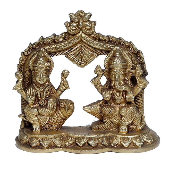 Brass Murti Goddess Lakshmi And Lord Ganesha - 4.5 × 4.5 Inches | For Pooja Temple | Home Decor | Office & Mandir Decoration And Gifts