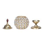 Decorative Brass Stone Diya With Cover| Stone Akhand Diya for Puja - 6.5 × 4 Inches | 6 × 3.5 Inches | For Pooja Temple | Home Decor | Diwali Decoration And Gifts