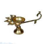 Brass Panchmukhi Puja Aarti Diya with Handle | Festival, Diwali, Navratri 5 Batti Oil Diya Stand - 5 × 14 Inches | For Pooja Temple | Home And Mandir Decoration