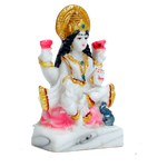Goddess Lakshmi Mata Is Sitting On The Stool Marble Dust Murti Idol - 4 × 3 Inches | For Pooja Temple | Home Decor | Office Decoration | Mandir Decoration And Gifts