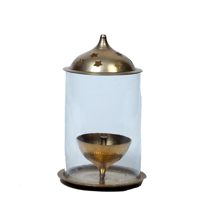 Brass Akhand Jyoti Diya Oil Lamp | Deepam Jyot Diya Oil Lamp | Borosilicate Glass Cover - 10 × 6 Inches | For Pooja Temple | Home & Mandir Decoration And Gifts