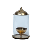 Brass Akhand Jyoti Diya Oil Lamp | Deepam Jyot Diya Oil Lamp | Borosilicate Glass Cover - 10 × 6 Inches | For Pooja Temple | Home & Mandir Decoration And Gifts