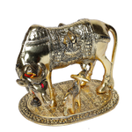 Metal Golden And Silver Plated Cow And Collins - 6.5 × 9 Inches | For Pooja Temple | Home Decor | Office & Mandir Decoration | Vastu & Spiritual Decor, Ideal for Worship And Gifts