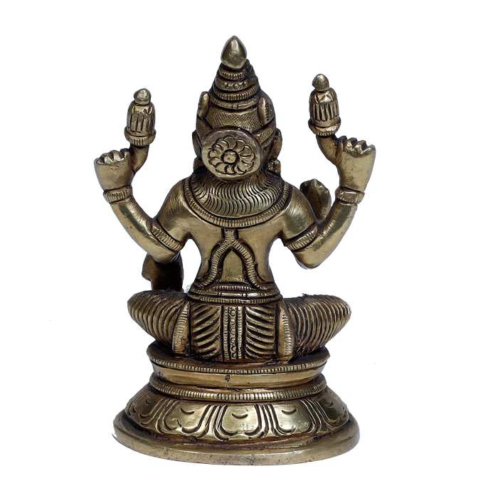 Brass Murti Goddess Lakshmi Is Sitting On Throne - 5 × 3.5 Inches | For Pooja Temple | Home Decor | Office & Mandir Decoration And Gifts