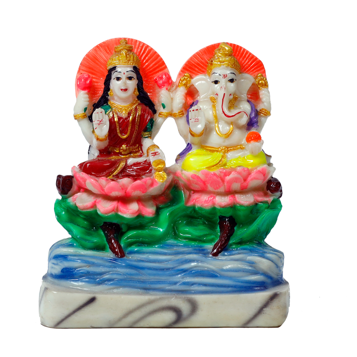 Goddess Lakshmi Mata & Lord Ganesha Marble Dust Murti Idol - 5 x 5 Inches | For Pooja Temple | Home Decor | Office Decoration | Mandir Decoration And Gifts