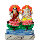 Goddess Lakshmi Mata & Lord Ganesha Marble Dust Murti Idol - 5 x 5 Inches | For Pooja Temple | Home Decor | Office Decoration | Mandir Decoration And Gifts