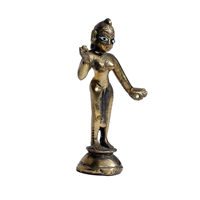 Brass Murti Goddess Radha Is Standing At The Stool - 4 × 2.5 Inches | For Pooja Temple | Home Decor | Office & Mandir Decoration And Gifts