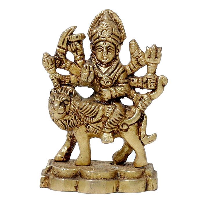 Brass Murti Goddess Durga Mata Is Sitting On Lion - 3 × 2 Inches | For Pooja Temple | Home Decor | Office & Mandir Decoration And Gifts