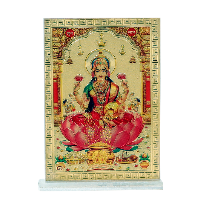 Goddess Lakshmi Is Sitting on Lotus Flower Photo - 4 x 2 Inches | For Pooja Temple | Home Decor | Car Dashboard | Office & Mandir Decoration And Gifts