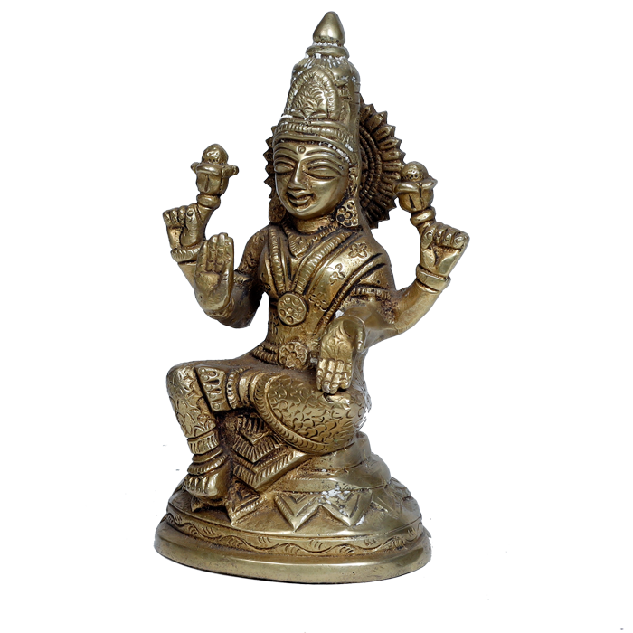 Brass Murti Goddess Lakshmi Ji Is Sitting On Throne - 6 × 4 Inches | For Pooja Temple | Home Decor | Office & Mandir Decoration And Gifts