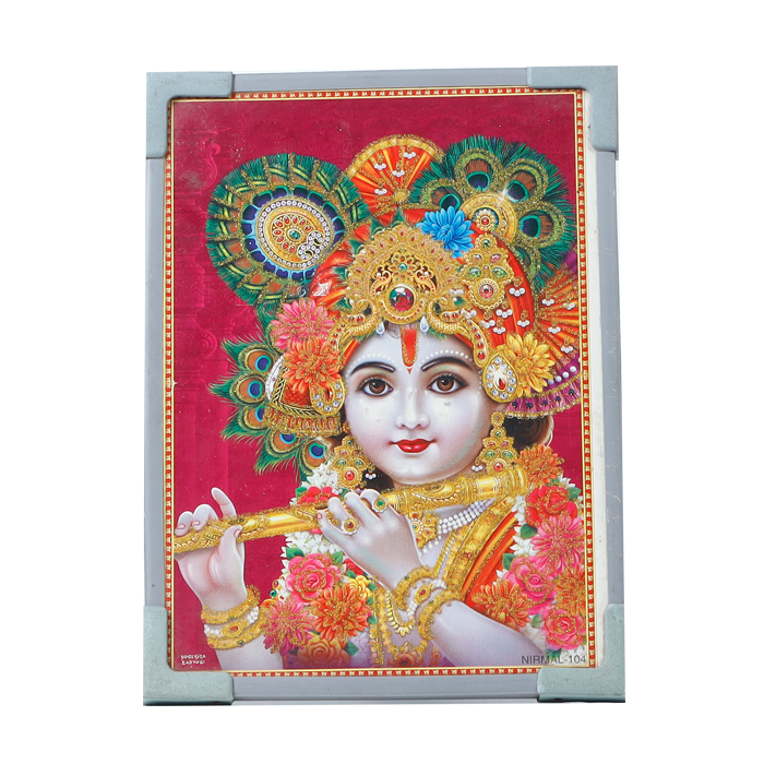 Lord Krishna Is Playing the Flute in His Hand Photo Frame - 7 × 5 Inches | For Pooja Temple | Home Decor | Office Decoration | Mandir Decoration And Gifts