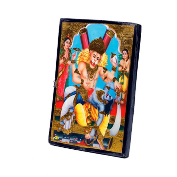 Lord Narsingh Bhagwan Photo Frame - 8 x 6 Inches | For Pooja Temple | Home Decor | Office Decoration | Mandir Decoration And Gifts