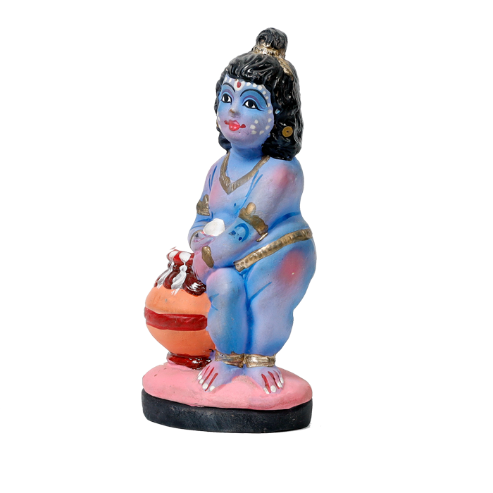 Lord Bal Gopal Krishna, Makhan Chor Kanhiya Terracotta Clay Murti Idol - 7 × 4 Inches | Pooja Temple | Home Decor | Office Decoration | Mandir Decoration And Gifts