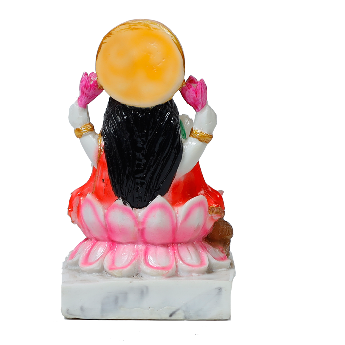 Goddess Lakshmi Mata Is Sitting On The Throne Marble Dust Murti Idol - 7 × 4 Inches | For Pooja Temple | Home Decor | Office Decoration | Mandir Decoration And Gifts
