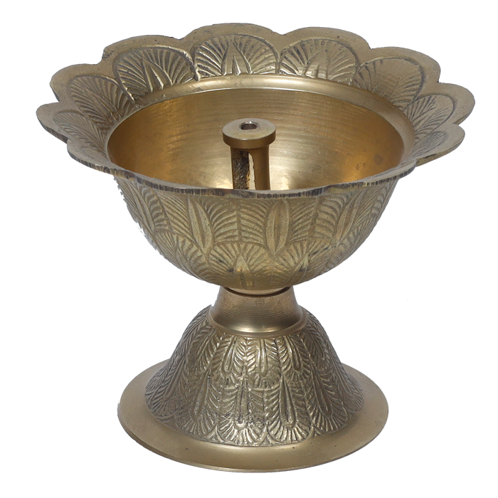 Brass Devdas Diya Oil Puja Lamp Engraved Design - 4 × 4.5 Inches | 4 × 5 Inches | For Pooja Temple | Home And Mandir Decoration And Gifts