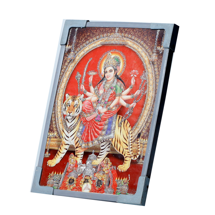 Goddess Durga Mata Is Sitting On The Lion | Photo Frame - 7 × 5 Inches | For Pooja Temple | Home Decor | Office Decoration | Mandir Decoration And Gifts