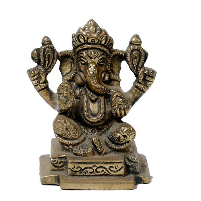 Brass Murti Lord Ganesha Is Sitting On Lotus Flower - 3.8 × 3 Inches | For Pooja Temple | Home Decor | Office & Mandir Decoration And Gifts