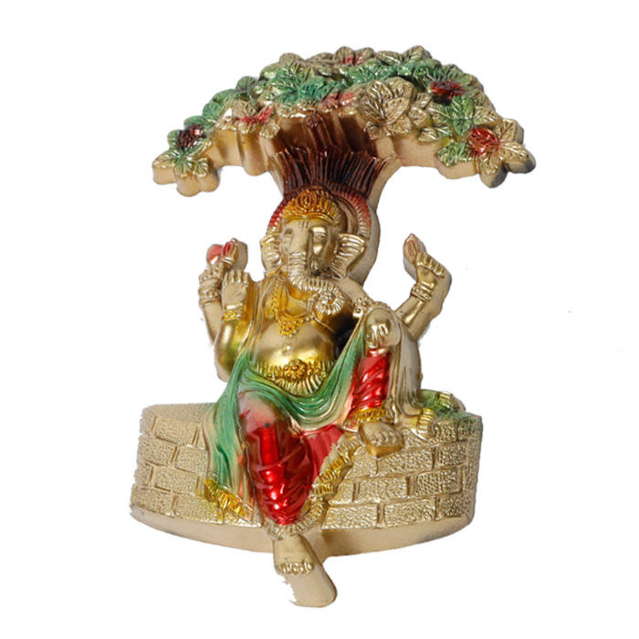 Lord Ganesha Is Sitting On Throne | Multicolor decorative Plastic Murti Idol - 9 × 6 Inches | For Pooja Temple | Home Decor | Office & Mandir Decoration And Gifts