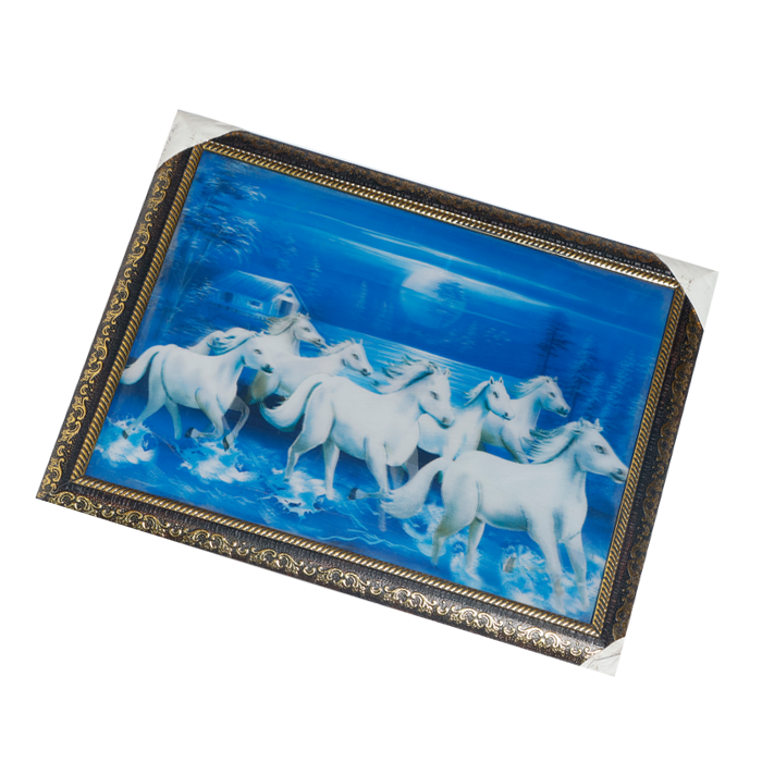 7 Running Vastu Shastra White Horse 3D Photo Frame - 14 × 17 Inches | For Home Decor And Gifts