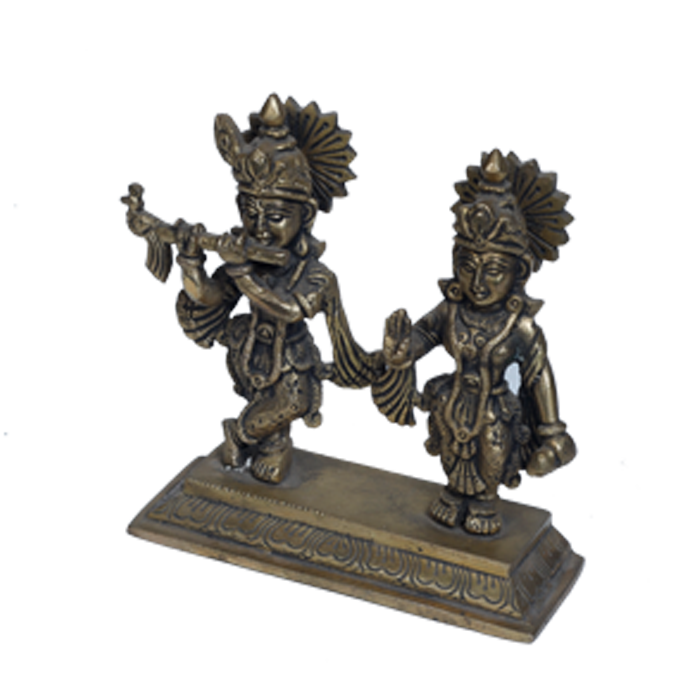 Brass Murti Goddess Radha And Lord Krishana - 5 × 6 Inches | For Pooja Temple | Home Decor | Office & Mandir Decoration And Gifts