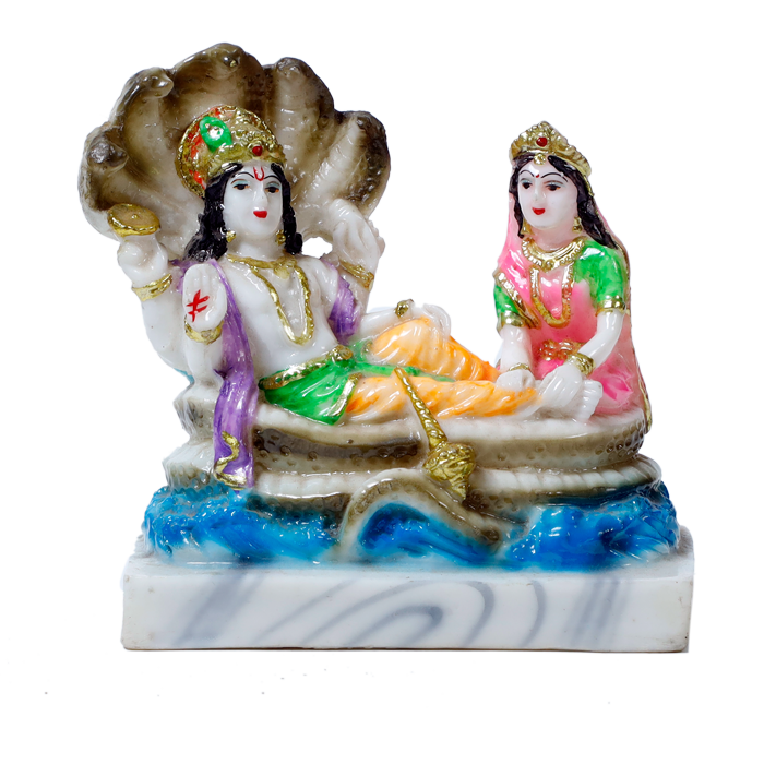 Lord Vishnu & Goddess Lakshmi Mata Is Sitting On Throne | Marble Dust Murti Idol - 5 x 4 Inches | For Pooja Temple | Home Decor | Office Decoration | Mandir Decoration And Gifts