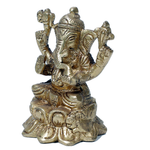 Brass Murti Lord Ganesha Is Sitting On Throne - 3.5 × 3 Inches | For Pooja Temple | Home Decor | Office & Mandir Decoration And Gifts
