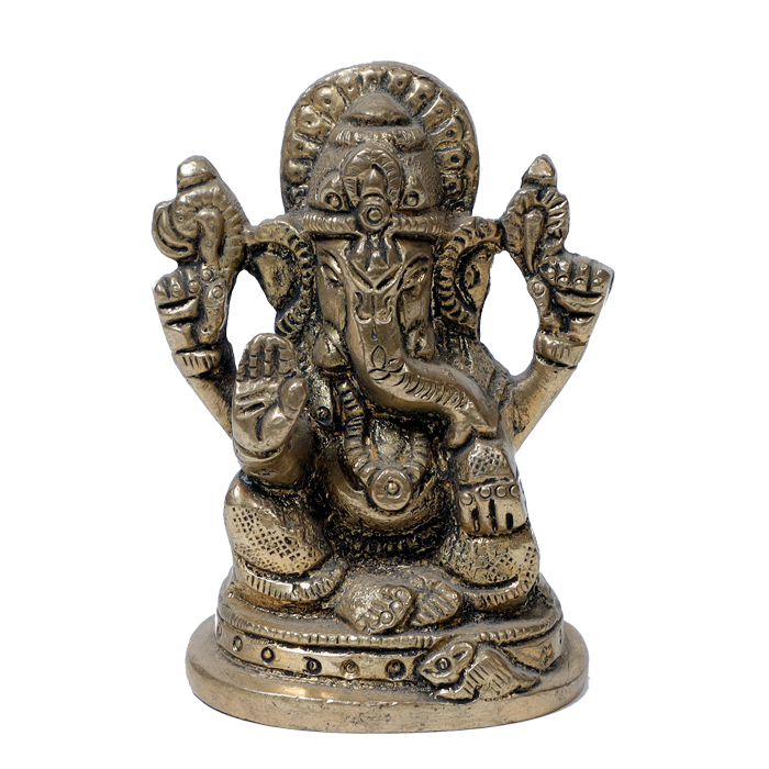 Brass Murti Lord Ganesha Is Sitting On Throne - 3 × 2.3 Inches | For Pooja Temple | Home Decor | Office & Mandir Decoration And Gifts