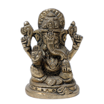 Brass Murti Lord Ganesha Is Sitting On Throne - 3 × 2.3 Inches | For Pooja Temple | Home Decor | Office & Mandir Decoration And Gifts