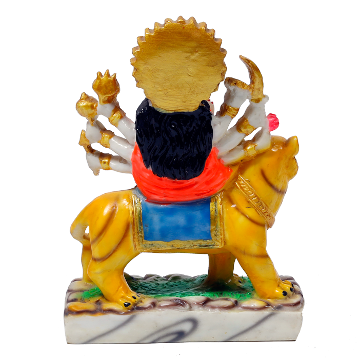Goddess Durga Mata Is Sitting On The Lion | Marble Dust Murti Idol - 8 × 6 Inches | For Pooja Temple And Home Decor |Office Decoration | Mandir Decoration And Gifts