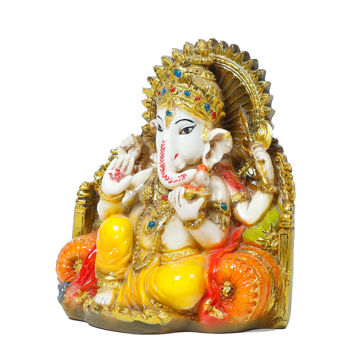 Lord Ganesha Is Sitting On The Throne | Marble Dust Murti Idol - 6 × 5 Inches | For Pooja Temple | Home Decor | Office Decoration | Mandir Decoration And Gifts