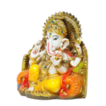 Lord Ganesha Is Sitting On The Throne | Marble Dust Murti Idol - 6 × 5 Inches | For Pooja Temple | Home Decor | Office Decoration | Mandir Decoration And Gifts