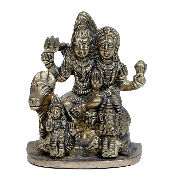 Brass Murti Lord Shiva Family | God Shiva, Parvati, Ganesh And Kartikeya Murti - 3 × 3 Inches | For Pooja Temple | Home Decor And Gifts