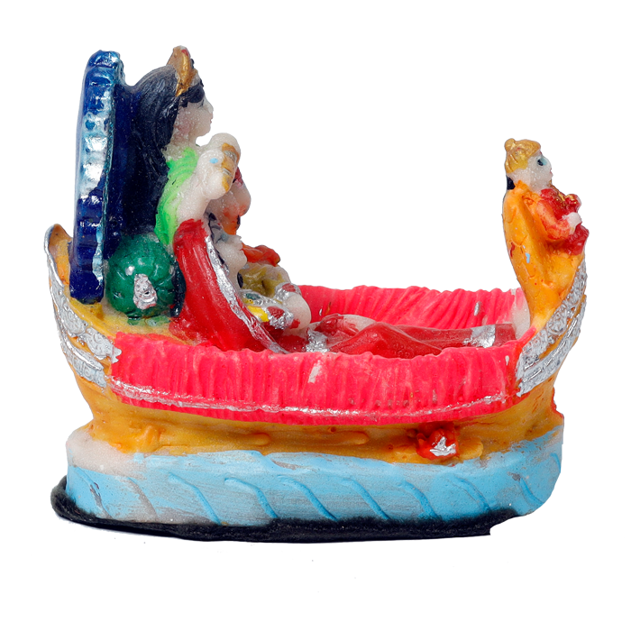 Goddess Radha And Lord Krishna Is Sitting In A Boat | Rubber Murti Idol - 3 × 3 Inches | For Pooja Temple | Home Decor | Office Decoration | Mandir Decoration And Gifts